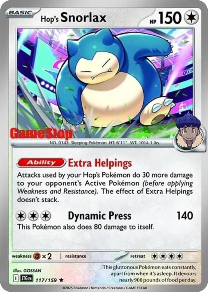 Hop's Snorlax - 117/159 (GameStop) (Cosmos Holo) - Miscellaneous Cards & Products