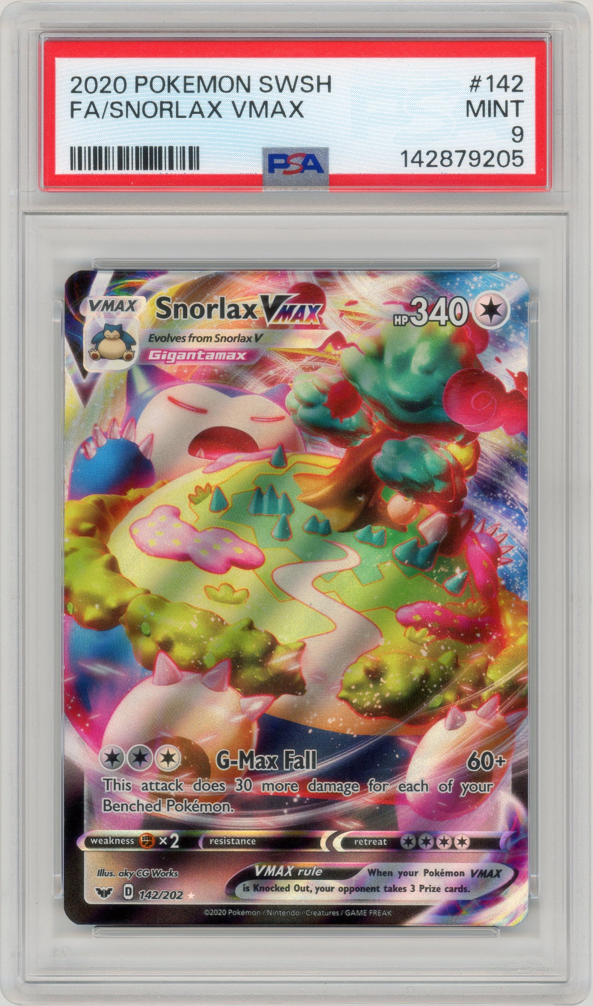 2020 Snorlax Vmax 142 SWSH Base PSA 9 142879205