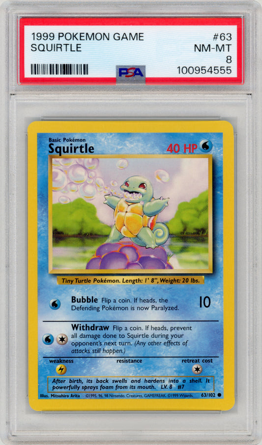 1999 Squirtle 63 Base Set Unlimited PSA 8 100954555