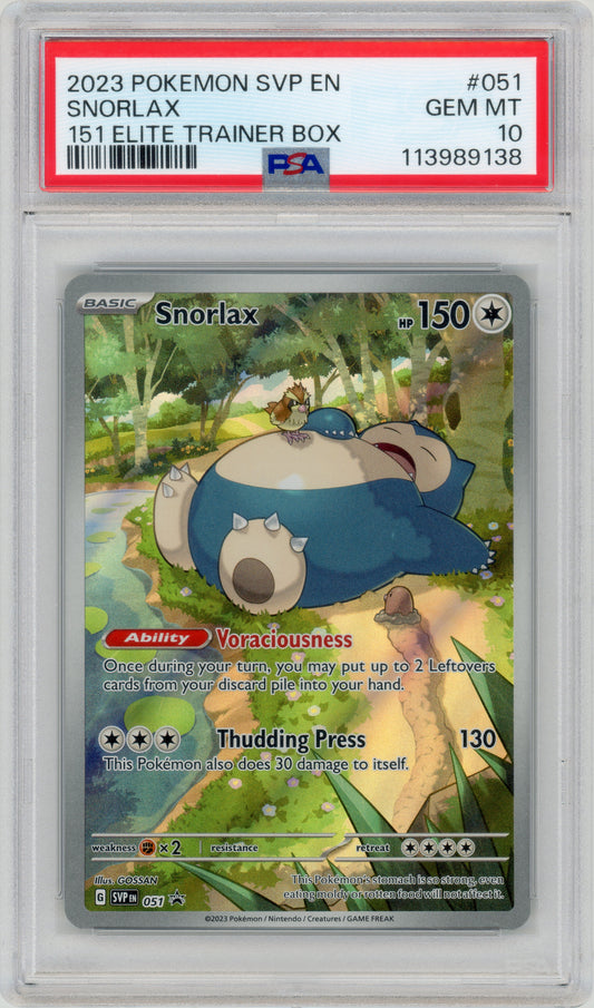 2023 Snorlax 051 SV151 ETB PROMO PSA 10 113989138