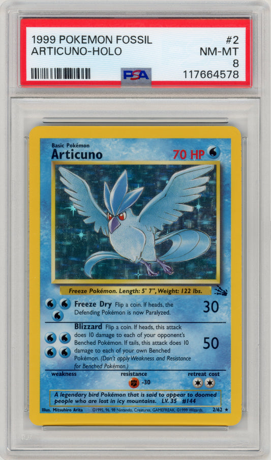 1999 Articuno 2 Unlimited Holo Fossil PSA 8 117664578