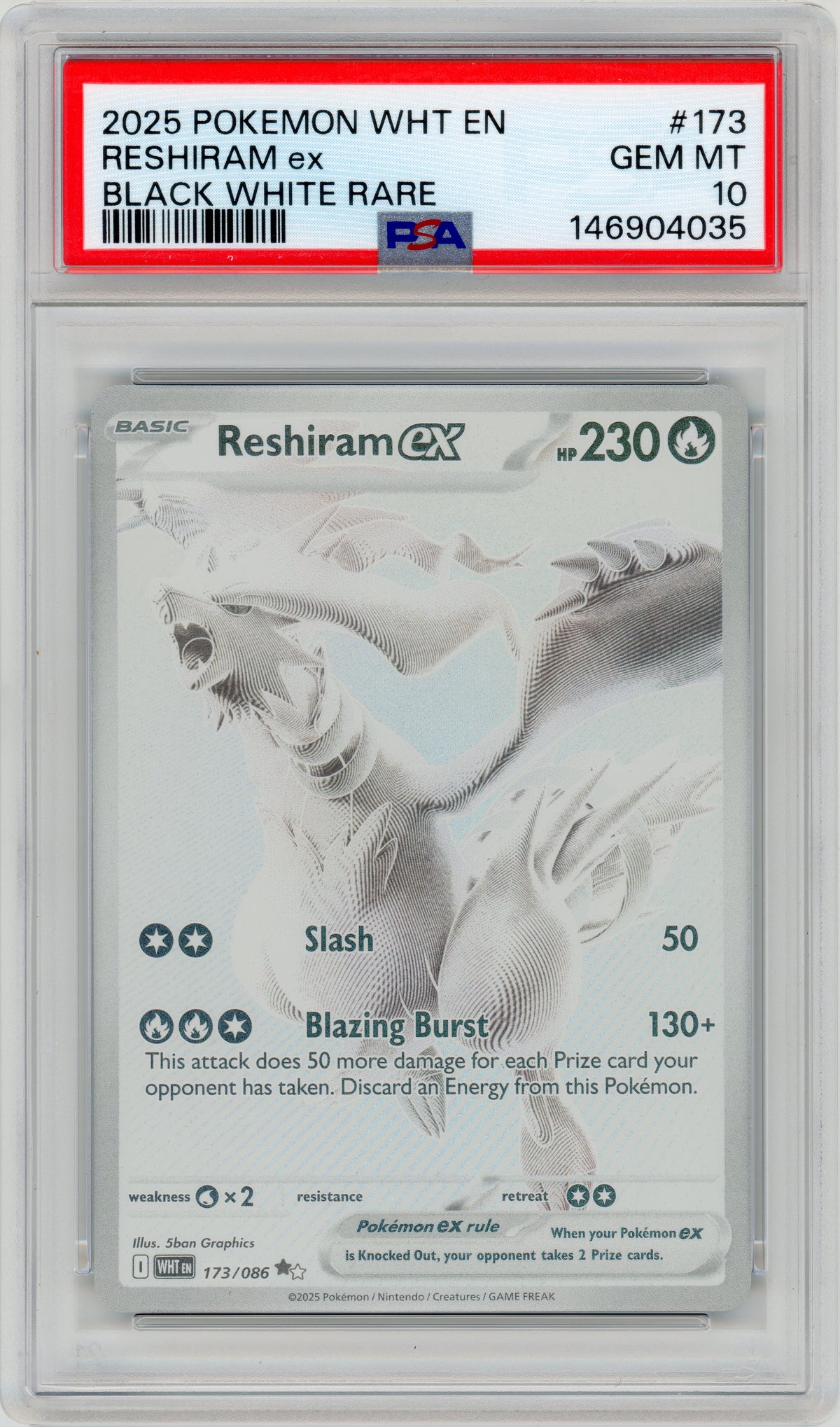 2025 Reshiram EX 173 White Flare PSA 10 146904035