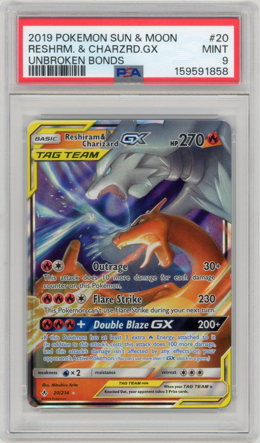 2019 Reshiram Charizard GX 20 Unbroken Bonds PSA 9 159591858