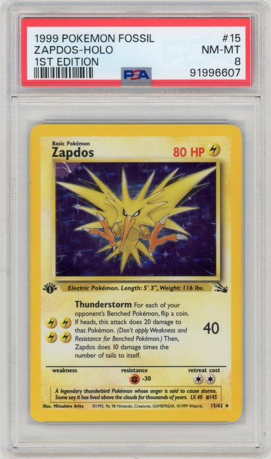 1999 Zapdos 1st Edition Holo Fossil 15 PSA 8 91996607