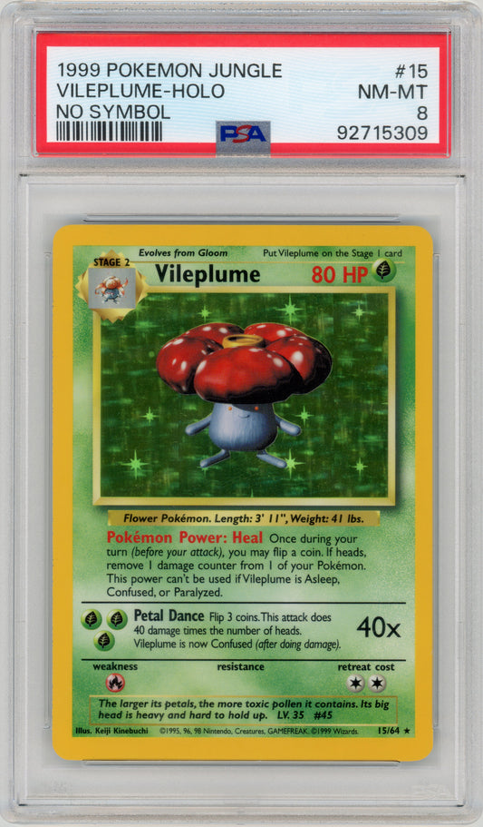 1999 Vileplume Holo No Symbol PSA 8 92715309